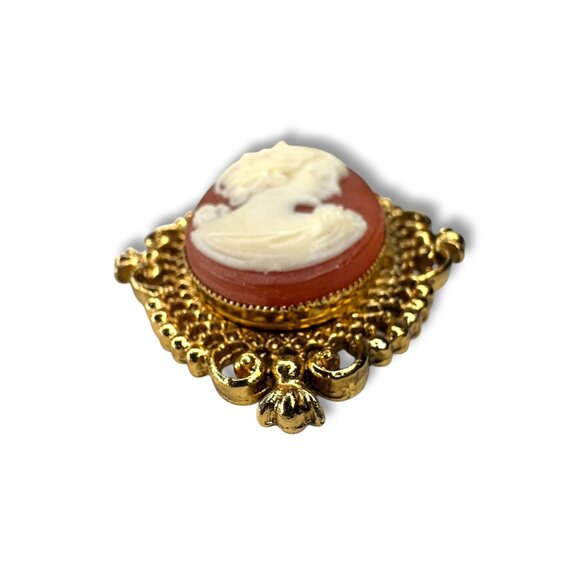 Vintage Avon Gold Tone Cameo Perfume Solid Locket Brooch - Picture 5 of 10